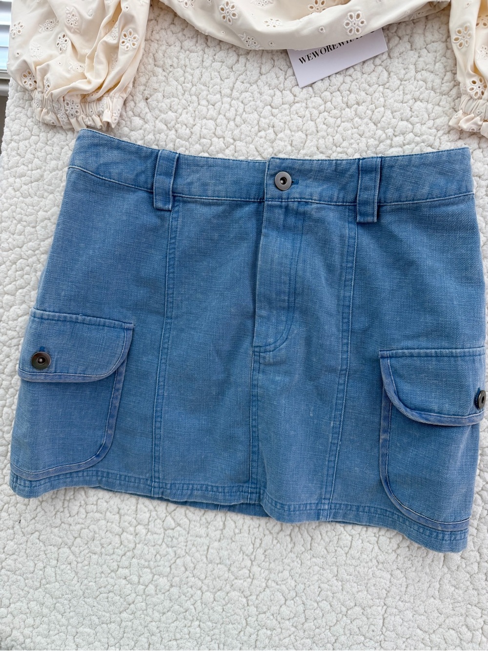 Altar'd State Blue Denim Mini Skirt with Cargo Pockets